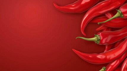 Vibrant sweet red peppers gracefully arranged on a rich red background