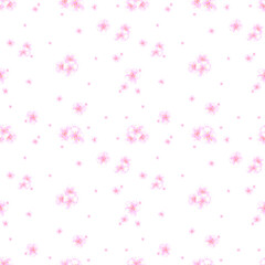 Hand drawn watercolor cherry blossom bouquet seamless pattern isolated on white background. Can be used for textile, fabric, scrapbook and other printed products.