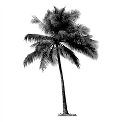 tropical palm tree silhouette, graphic vector design, no background, line art style, monochrome black and white, perfect for t-shirt print