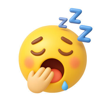 3D yawning sleepy emoji with closed eyes, hand over mouth and Zs above, expressing tiredness or boredom on transparent background
