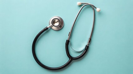 A stethoscope rests on a teal background, symbolizing healthcare and medical professionalism.
