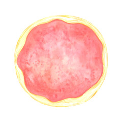 Hand drawn watercolor pizza with tomato sauce. Illustration of food isolated on white background. Can be used for label, card, scrapbook and other printed products.