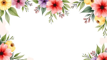 Vibrant floral frame perfect for spring wedding invitations or romantic events Soft watercolor