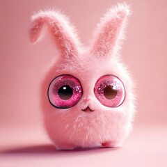 Adorable pink plush bunny with sparkling eyes.
