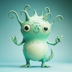 Obraz premium Playful, light-green creature with elaborate tentacles.