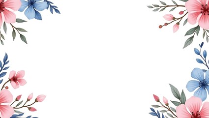 Fototapeta premium Elegant floral frame pink blue flowers soft watercolor design perfect for invitations or cards