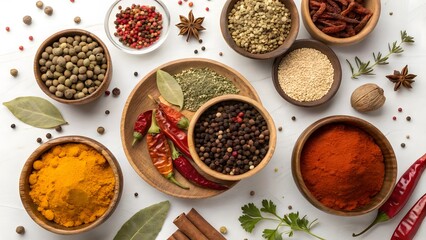 Colorful Variety of Whole Spices and Dried Peppers