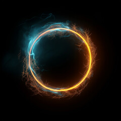 Sci-fi glowing ring, electric effect, on black