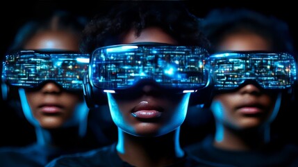 VR experience; diverse group; futuristic setting