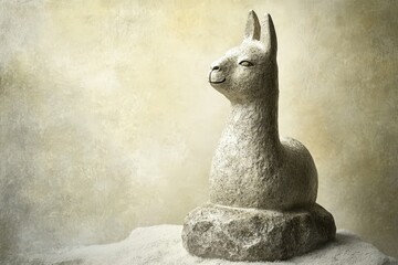 Stone sculpture of a serene llama in a contemplative pose.