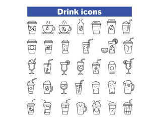 Drink thin line icons collection. Editable stroke. Vector
