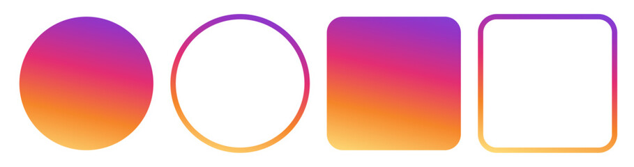 instagram Story Gradient. Social Media Gradient UI Pack with colorful Circular and Square Fills and Strokes, Gradient for social network highlights and app interface. Gradient Vector illustration.