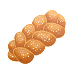 Pigtail bread with sesame seeds on a white background. The concept of confectionery, baking, cooking. Isolated vector illustrations for menu design, posters, banners, covers