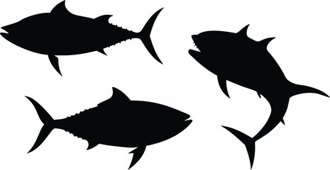 Tuna Fish Silhouette Vector &ndash; Black Ocean Fish Clipart Set