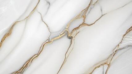 Naklejka premium Pristine White Marble Surface With Elegant Golden Veining Details in High-Resolution Clarity