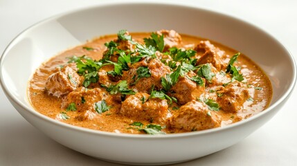 Fototapeta premium Creamy Chicken Dish with Fresh Herb Garnish Serving