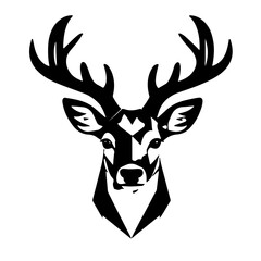 Fototapeta premium Deer head adorned with leaves and flowers against a white background, showcasing a blend of nature and artistry