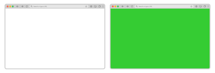 Browser window website mockup template with PNG and green screen or chroma key screen, featuring frames for PC, laptop, tablet, and mobile  for UI and web design presentations.
