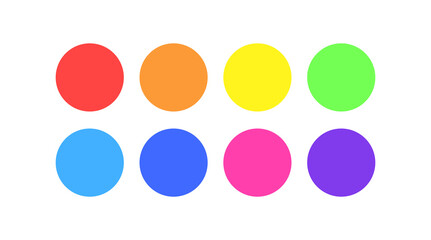 Set of colourful circle elements with white stroke on transparent background