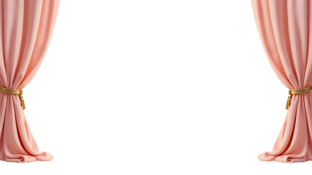 Dramatic curtain reveal theater stage digital illustration elegant environment front view art concept, cut out, isolated, transparent background