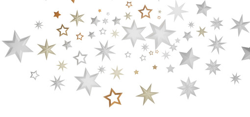 An abstract image depicting a starry night, featuring various sizes and shades of stars scattered across a black background. The use of white and gold hues adds a touch of elegance and festiveness.