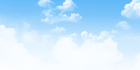 Sky Blue, Cloud Background, Horizon summer clear sky. Vector landscape nature image. 