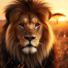 Obraz premium Majestic African Lion at Sunset