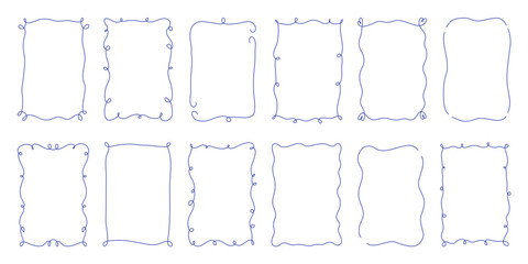 Set of simple curly line vertical frames. Trendy templates for wedding invitations, for birthday cards, menu, etc. Squiggly and wavy borders.