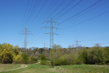 Energy high voltage lines in countryside, Baden Wuerttemberg, Germany