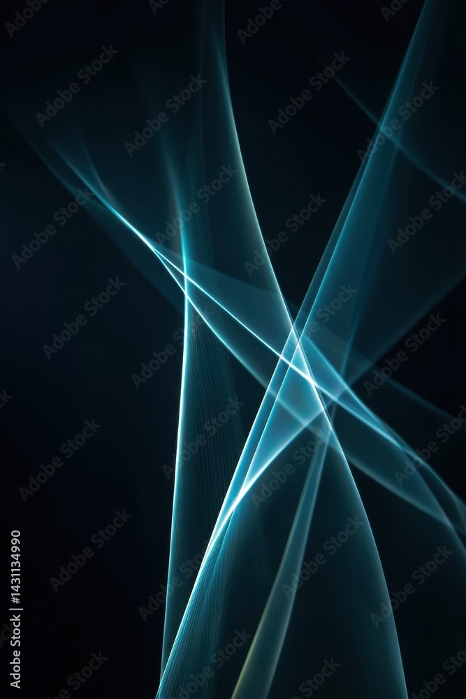 Poster abstract teal light streaks on dark background create a dynamic and modern design with fluid motion 