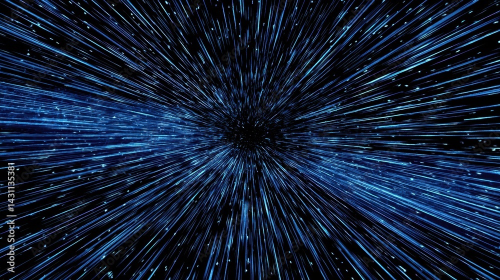 Wall mural hyperspace jump through blue light speed tunnel abstract background with futuristic digital data str