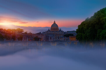 Obraz na płótnie Canvas St Peter Cathedral at twilight blue hour - Rome, Italy