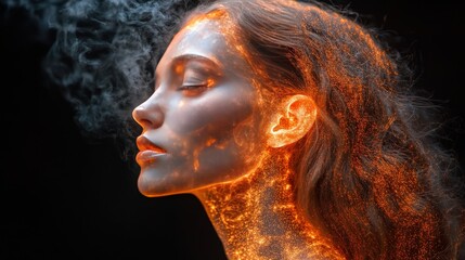 Woman's Face, Fiery Effect, Studio Shot