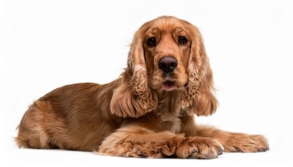 english cocker spaniel lying down isolated on a white background