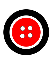 Cartoon illustration of a black red shirt button in a flat design.