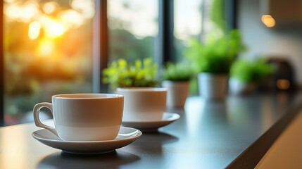 Cozy morning coffee by the window
