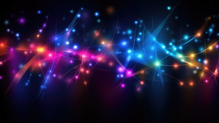 Fototapeta premium Abstract blurred background with colorful lights. Blurred light streaks on a dark background, resembling car headlights or party lights. 