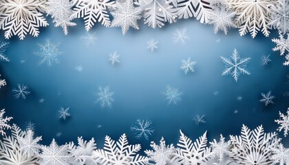 abstract christmas background with white snowflake borders and c