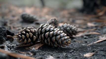 A Close Up of a Pine Cone Surrounded by Ash from Uncontrolled Forest Fires