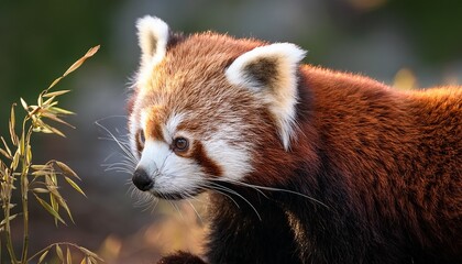 Fototapeta premium an image featuring a red panda with its distinctive bushy tail its endearing appearance evoking a sense of cuteness and char