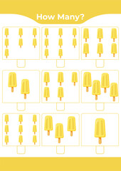 Counting activity for children “How many?” Learn numbers with sweet ice cream A fun educational sheet for early math practice A fun counting game for preschoolers and kindergarteners