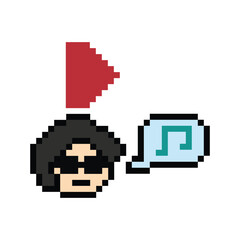 Obraz premium Cartoon pixel character cute man exercises dance lifestyle listen music love decoration life style 8 bit male boy listen to music game 8bit sing song isolated PNG vector.