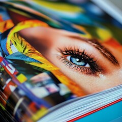 Vibrant Blue Eye Closeup Colorful Magazine Print Design art eyes girl book image woman model style  