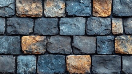 Obraz premium Textured Stone Wall: A Close-Up View of Rustic, Multi-Colored Blocks