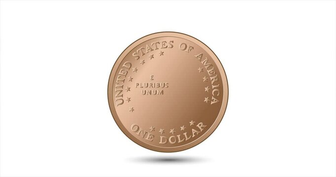 Coin one US dollar. The coin appear on the screen with a captivating style. Animated vector coin. Money animation.