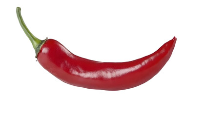 Red chili pepper.  Close-up view of a single, vibrant red chili pepper, highlighting its smooth, glossy skin and pointed tip.  The pepper curves gently, exhibiting a typical chili shape
