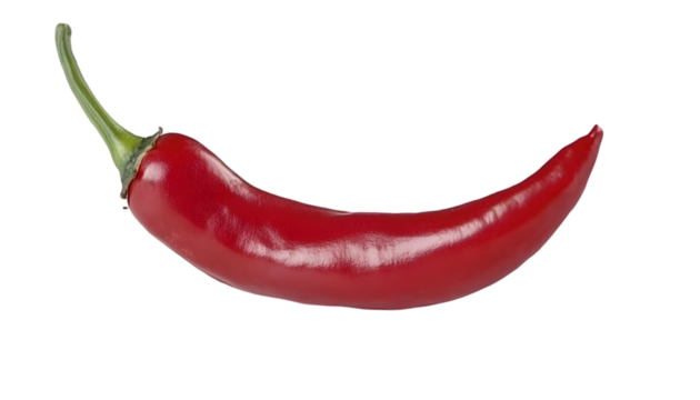 Red chili pepper.  Close-up view of a single, vibrant red chili pepper, highlighting its smooth, glossy skin and pointed tip.  The pepper curves gently, exhibiting a typical chili shape