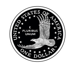Coin one US dollar. The coin is depicted in black and white. Vector illustration. Vector illustration.