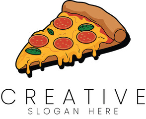 Delicious Melted Cheese Pizza Slice Illustration art hot food meal menu basil tasty lunch 