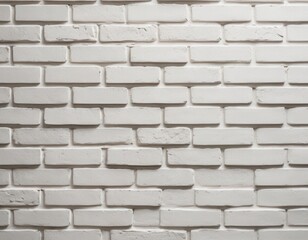 Fototapeta premium A weathered white brick wall featuring visible cracks and imperfections, showcasing a rustic charm and character, illuminated by soft natural light.